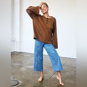 LACAUSA Women’s La Brea Pullover Henley Sweater Chestnut Brown Large